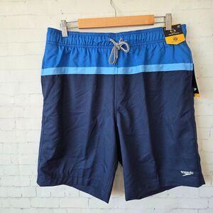 Speedo Mens Swim Trunks Size L Blue Comfort Stretch Brief Liner 20" Outseam